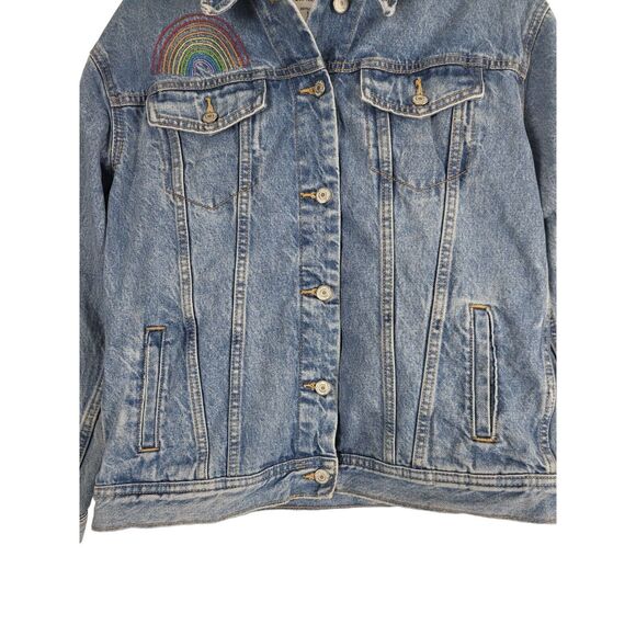 Old Navy Pride Denim Jean Jacket S Womens Boyfriend Blue Rainbow Button Front - Picture 7 of 12